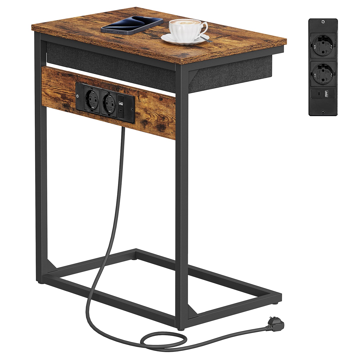 Malmo Bijzettafel - Laptoptafel - Nachtkastje - Banktafel - bijzettafel met laadstation