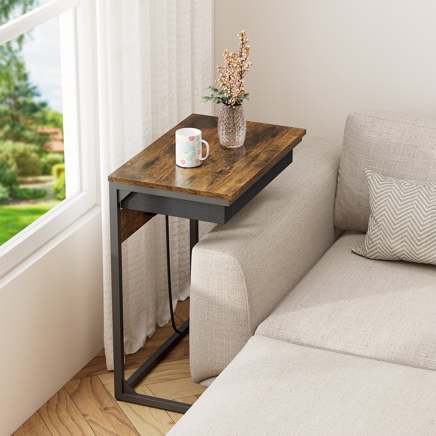Malmo Bijzettafel - Laptoptafel - Nachtkastje - Banktafel - bijzettafel met laadstation
