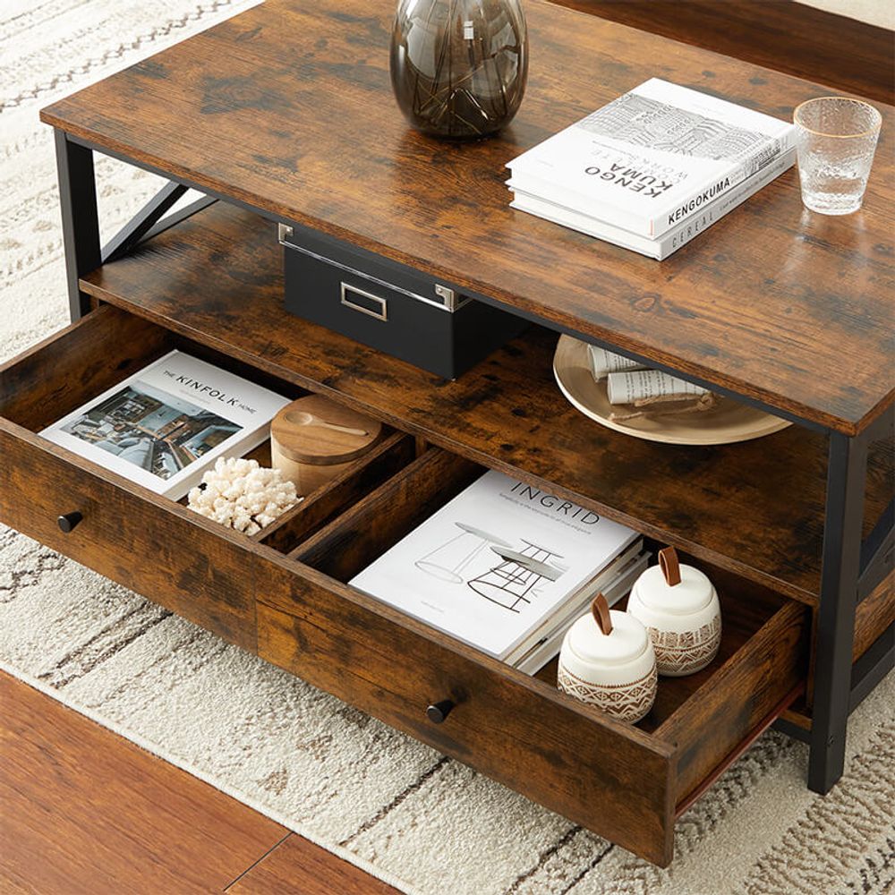 "Moderne Salontafel met 2 Lades – Hout & Metaal"
