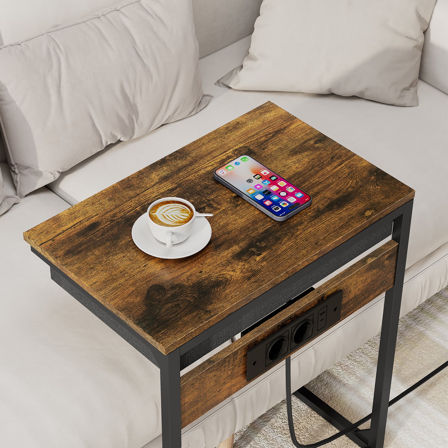 Malmo Bijzettafel - Laptoptafel - Nachtkastje - Banktafel - bijzettafel met laadstation