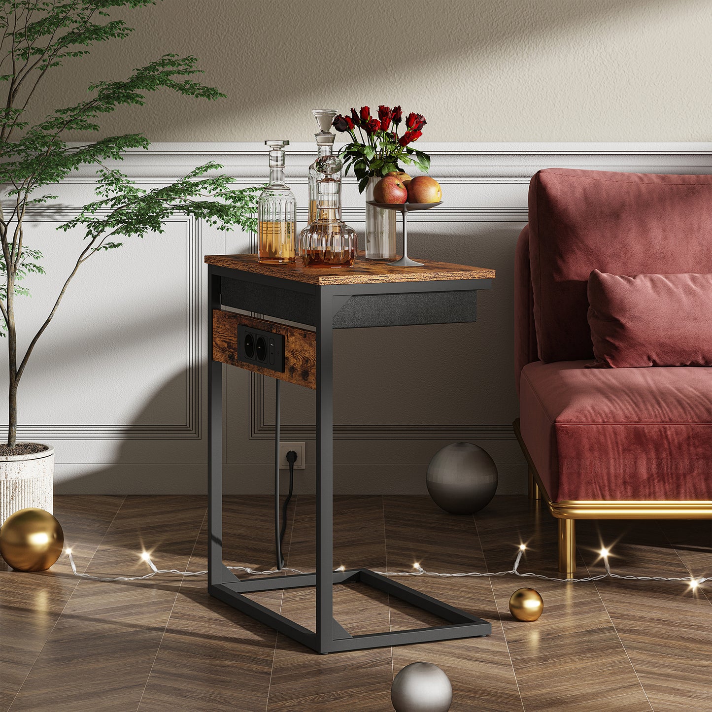 Malmo Bijzettafel - Laptoptafel - Nachtkastje - Banktafel - bijzettafel met laadstation