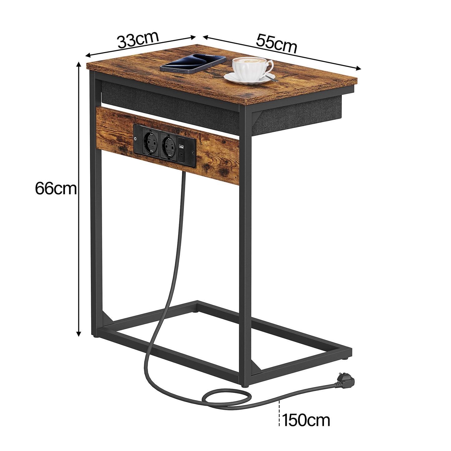 Malmo Bijzettafel - Laptoptafel - Nachtkastje - Banktafel - bijzettafel met laadstation