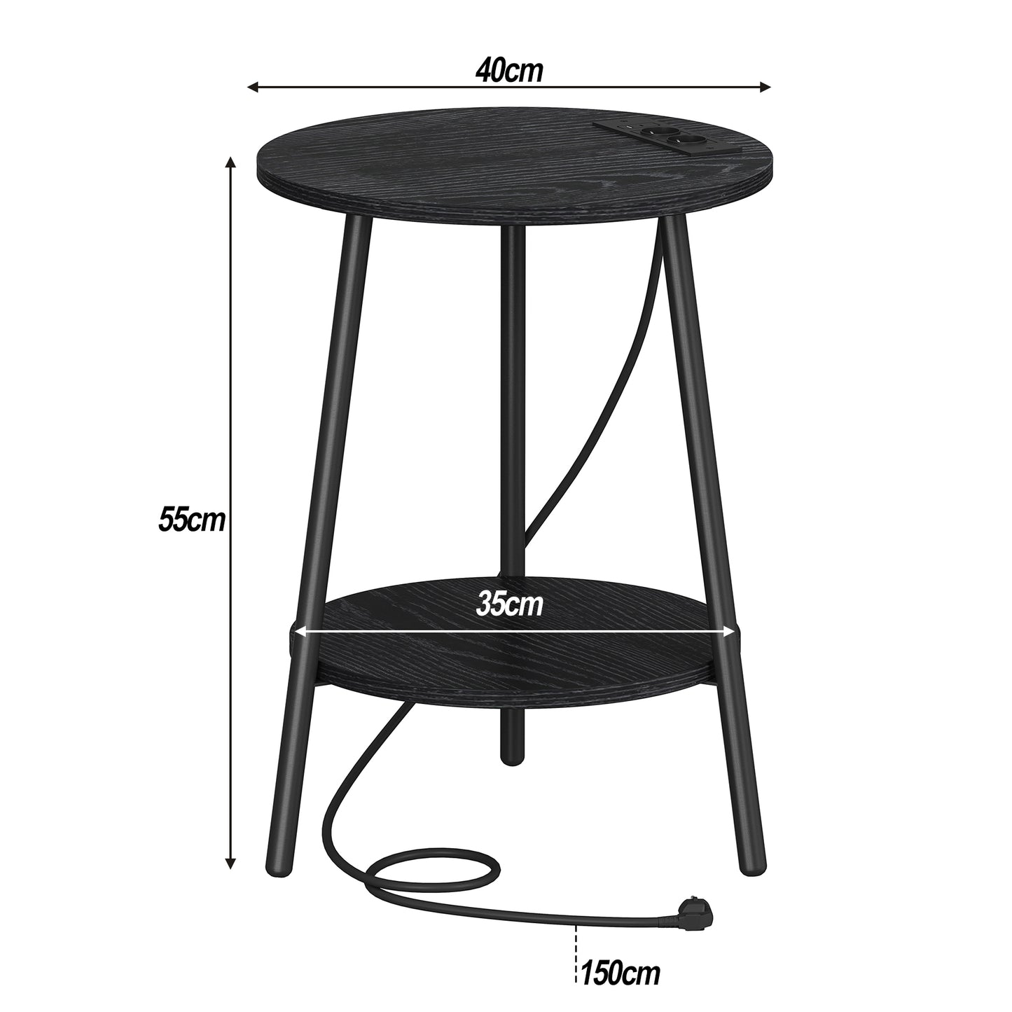 Moderne Ronde Bijzettafel met Oplaadstation & USB-Poorten – Nachtkastje met Opbergbak voor Woonkamer & Slaapkamer