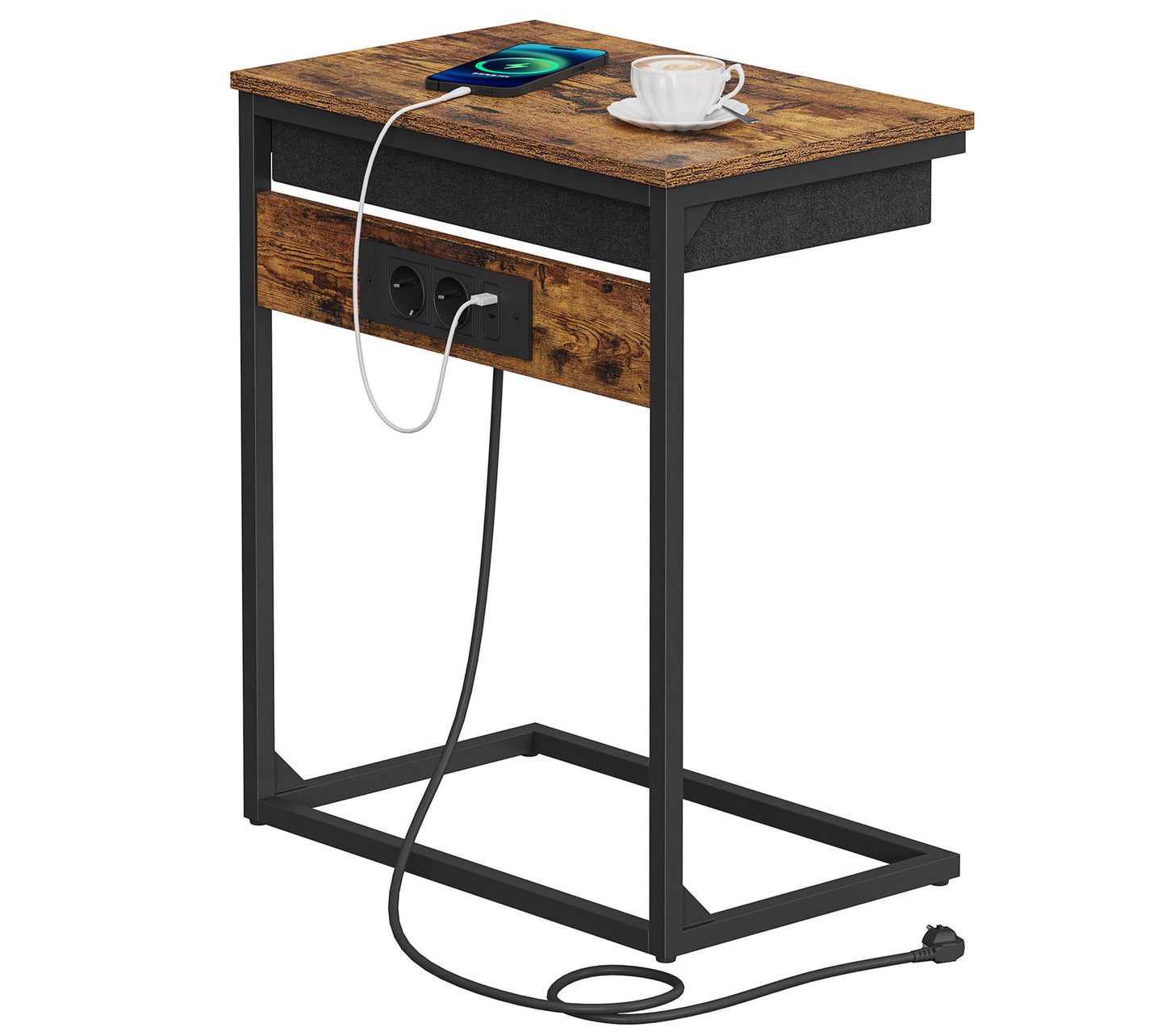 Malmo Bijzettafel - Laptoptafel - Nachtkastje - Banktafel - bijzettafel met laadstation