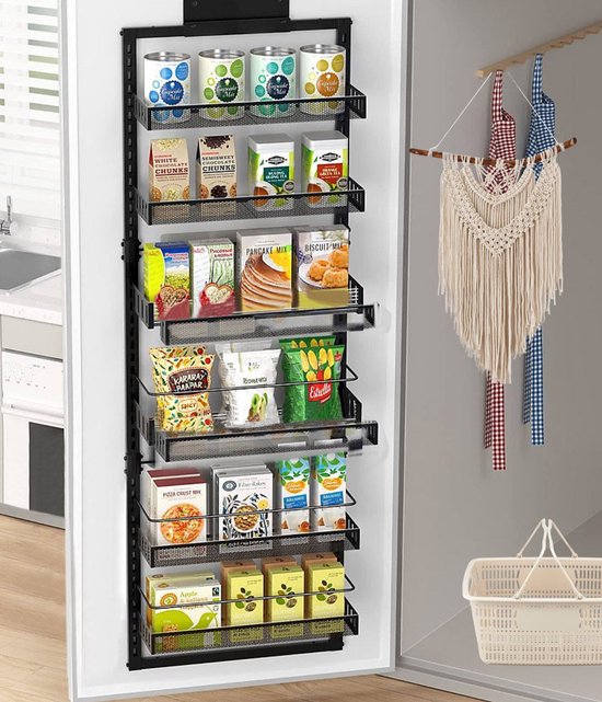 Signature Home Kruidenrek voor Deur – 6 Laags Kruidenrek Keuken Organizer – Zwart Metaal – Kruidenrek Kastdeur