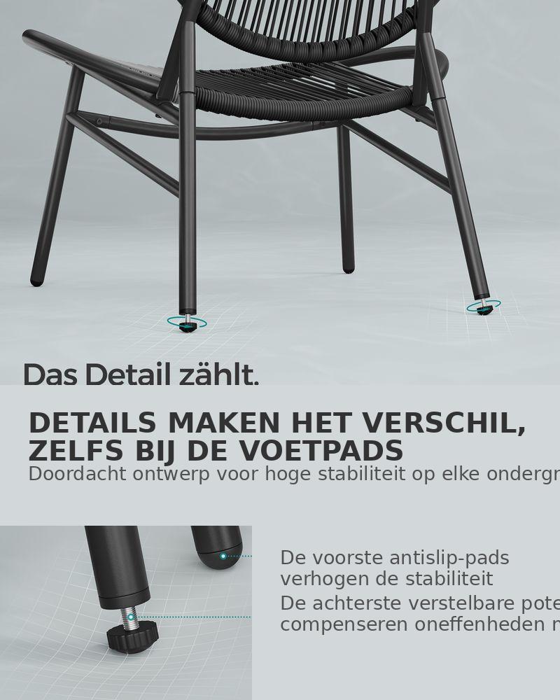 Signature Home Balkonset 3-delig – Bistroset met Tafel en 2 Stoelen, Balkon Meubels, Tuinset in Inktzwart