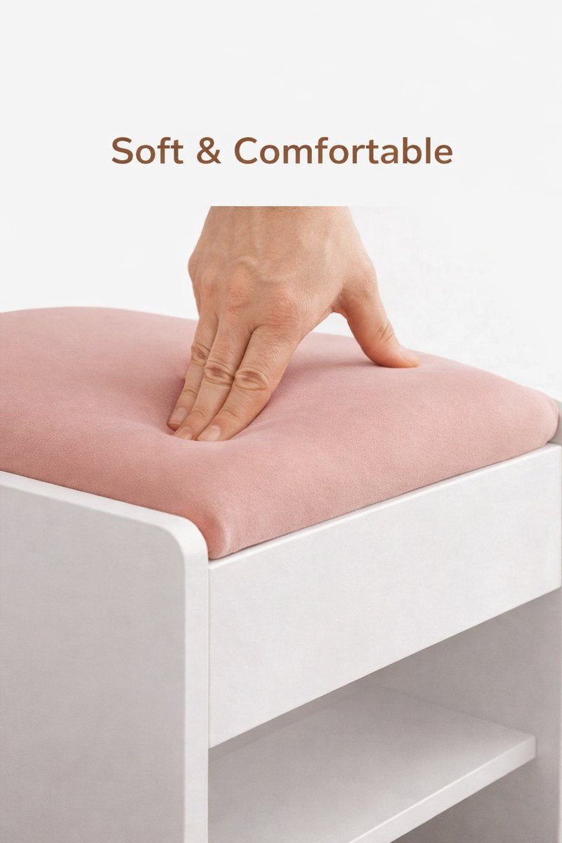 Kaptafel kruk - Make-Up Kruk - Stoel - Krukje Zitmeubelen Gewatteerde Fluwelen - poef met Antislip Voetkussentjes - Wit Roze