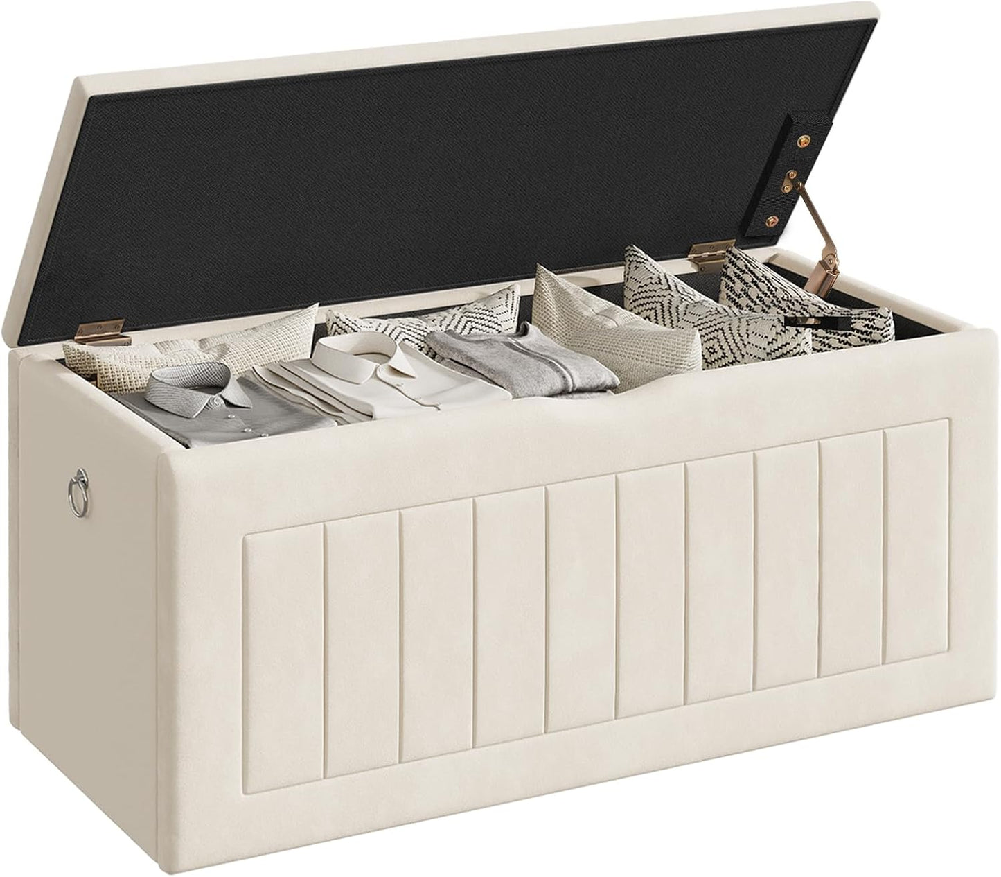 Signature Home 100 cm Speelgoedkist met Fluwelen Bekleding – Opbergbank met Scharnier en Handgrepen, Schoenenbank met Opbergruimte voor Kinderkamer en Woonkamer – Beige
