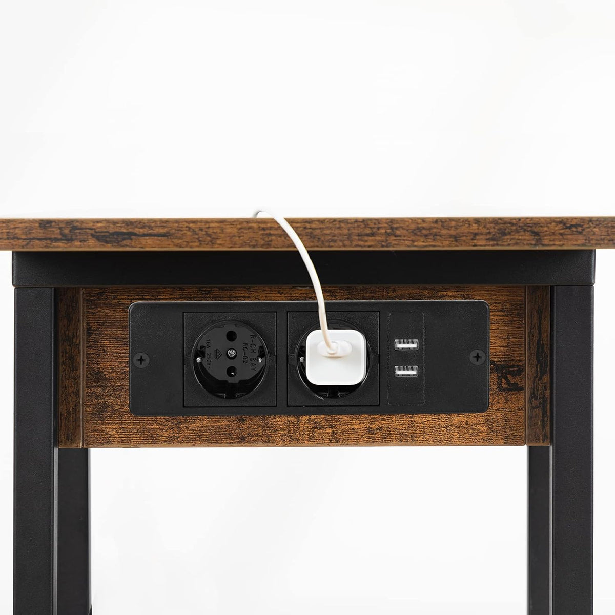 Signature Home Bijzettafel met Oplaadstation – Opklapbare C-Vormige Banktafel met Wielen en Opbergplank – Smalle Salontafel & Nachtkastje – Verrijdbare Bijzettafel voor Woonkamer en Slaapkamer – Donkerbruin