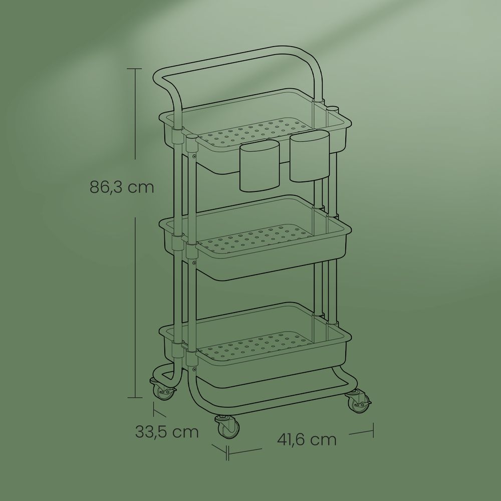 Verrijdbare 3-Laags Serveerkar met Handgreep – Keukentrolley voor Opslag, Serveren en Organisatie