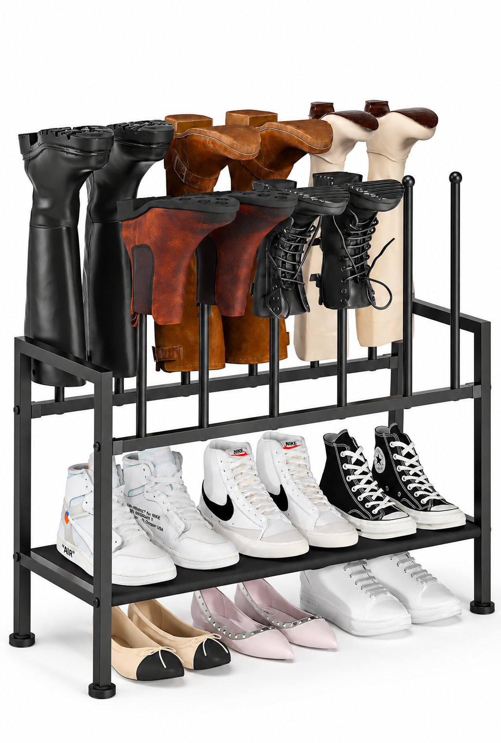 Signature Home Laarzenrek voor 6 Paar – Metalen Schoenenrek met 2 Legplanken – Zwart