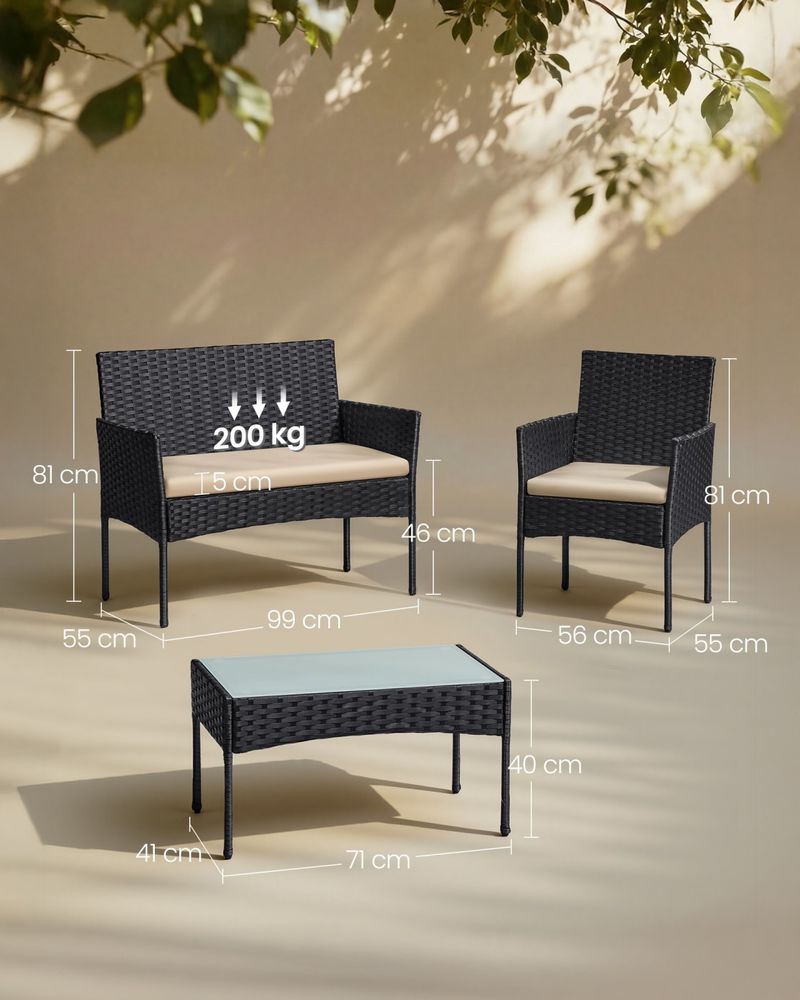Signature Home 4-delige Tuinset PE Polyrattan – Inclusief Tafel, Stoelen & Bank Zwart Taupe