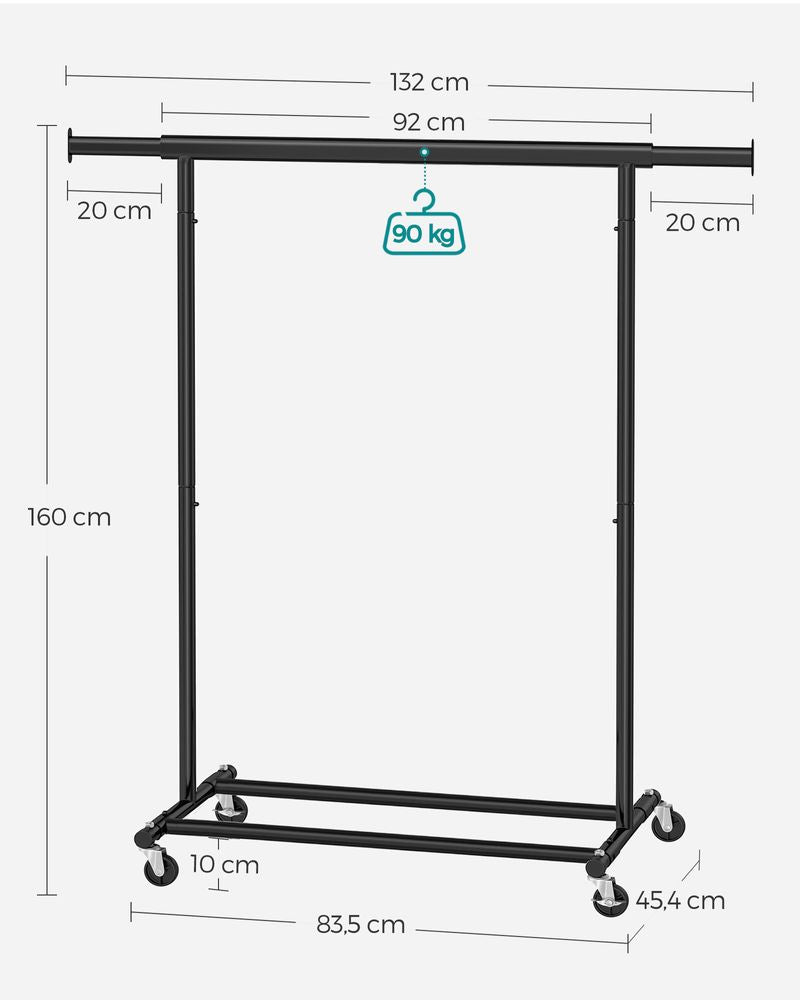 Signature Home Industrieel Kledingrek met Wielen – Metalen Garderoberek in Industriële Stijl