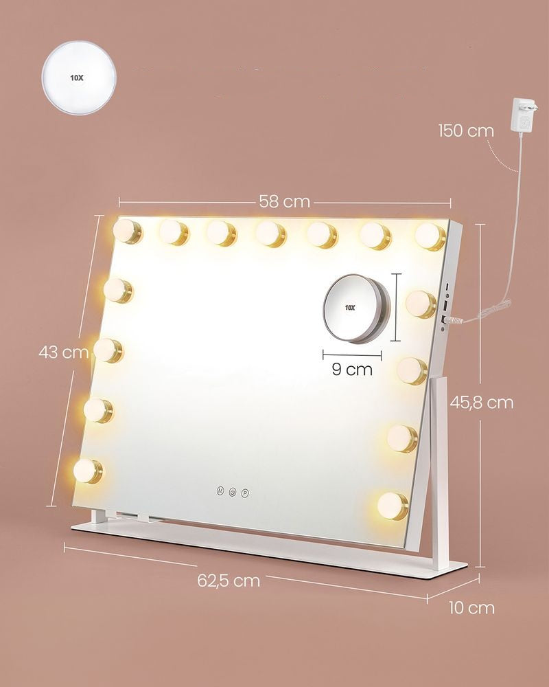 Hollywood spiegel met verlichting - make up spiegel - drie lichtstanden - wit