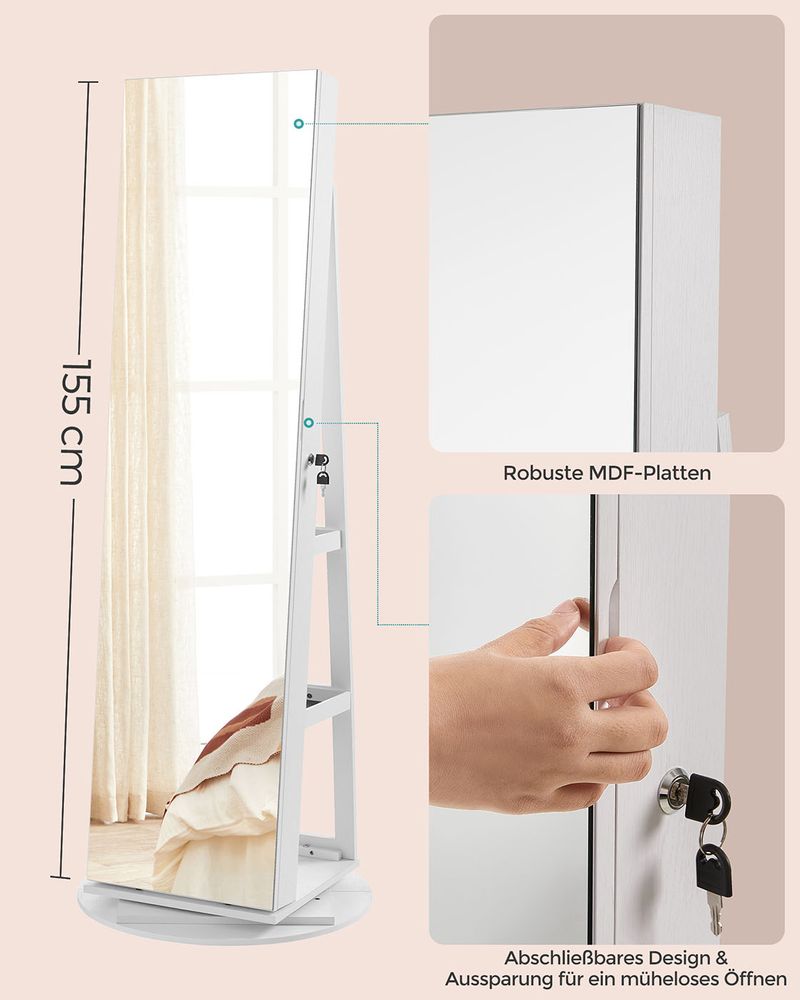 Harrow Staande Sieradenkast met Spiegel – Luxe Organizer voor Sieraden