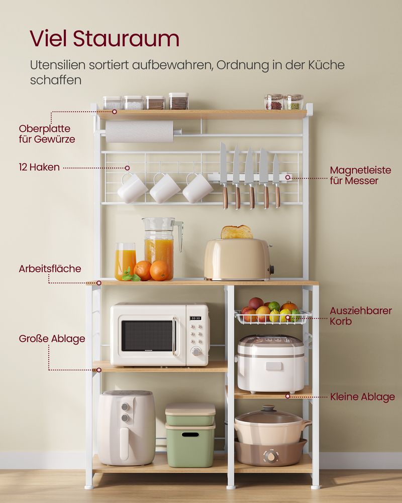 Vrijstaande Keukenkast met Keukenrolhouder & 12 Haken – Praktisch Opbergrek voor de Keuken|Multifunctioneel Keukenrek