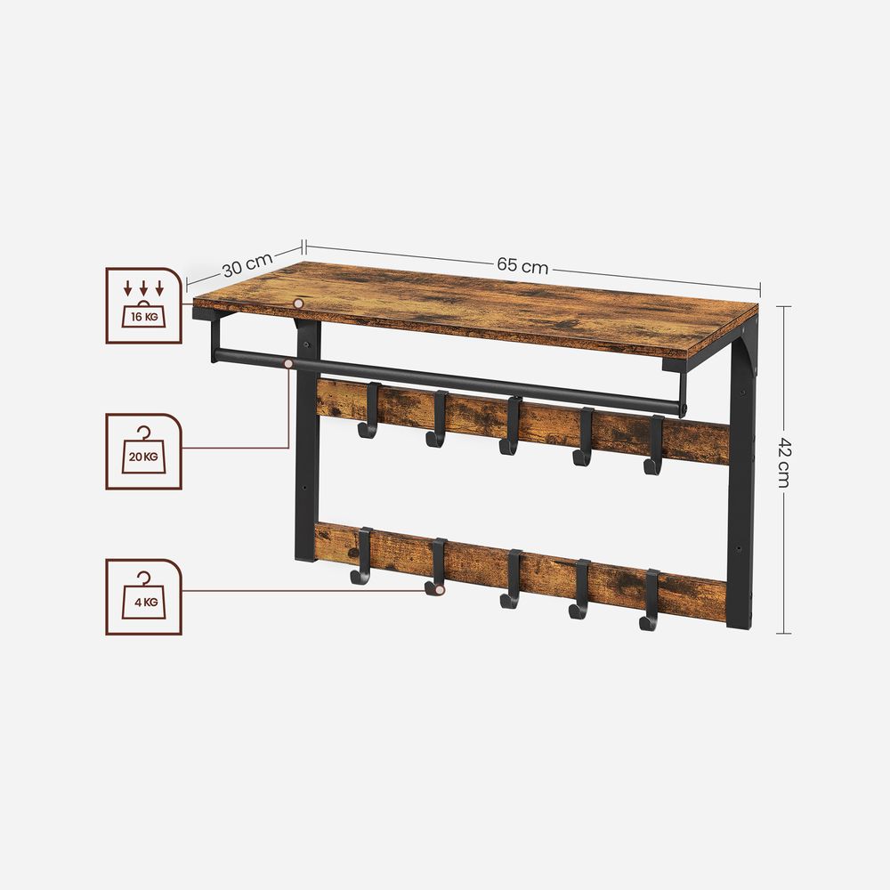 Signature Home Wandkapstok Industrieel met Plank en Haken – Metalen Kapstok met Hoedenplank voor Hal en Entree