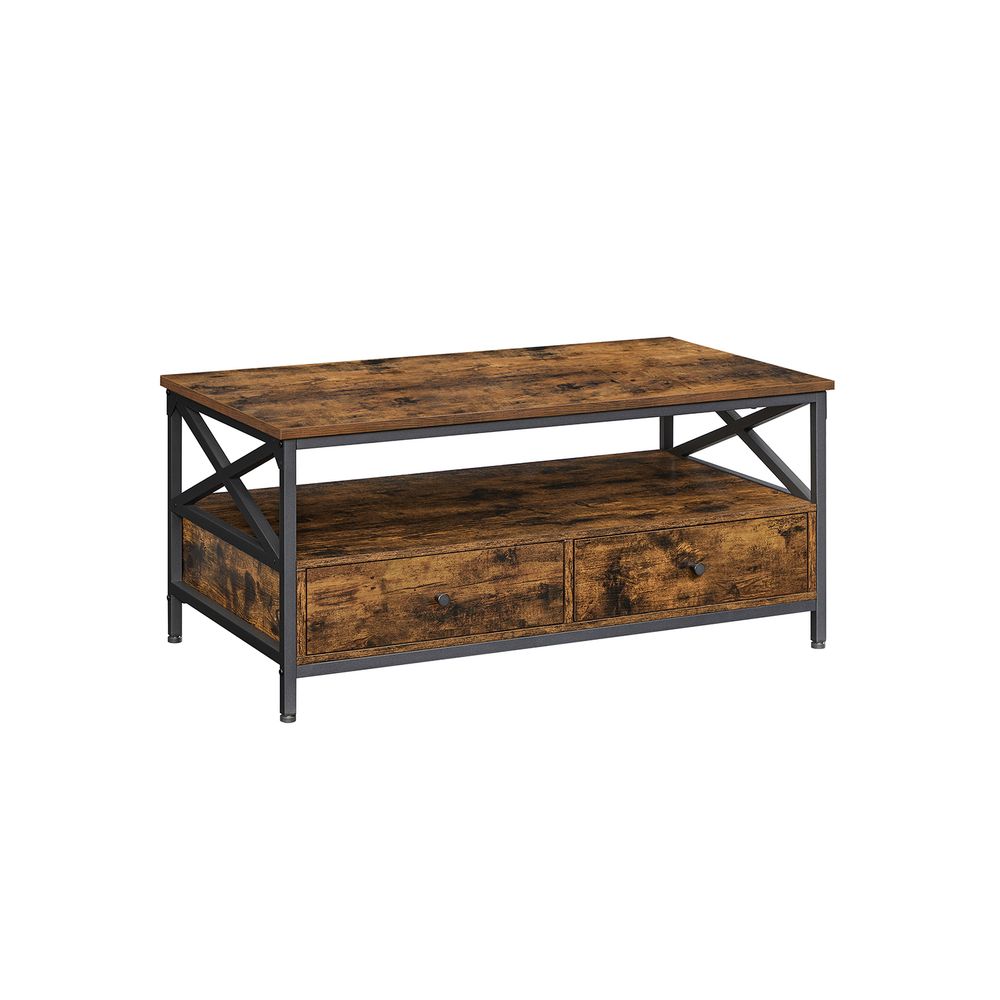 "Vintage Bruin-Zwarte Salontafel met Lade"