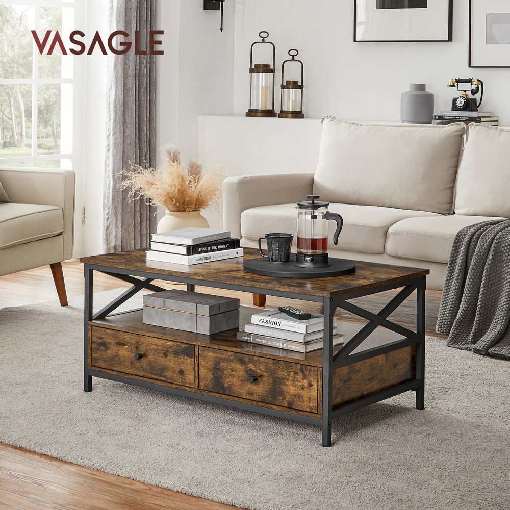 "Vintage Bruin-Zwarte Salontafel met Lade"