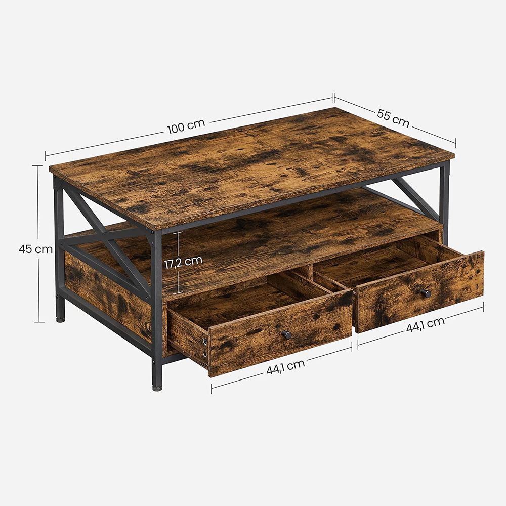 "Vintage Bruin-Zwarte Salontafel met Lade"