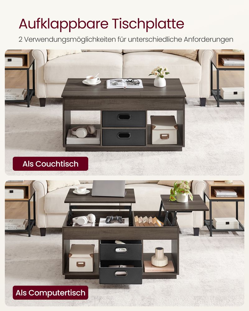 Houten Salontafel met Opbergruimte – 2 Lades – Ash Brown