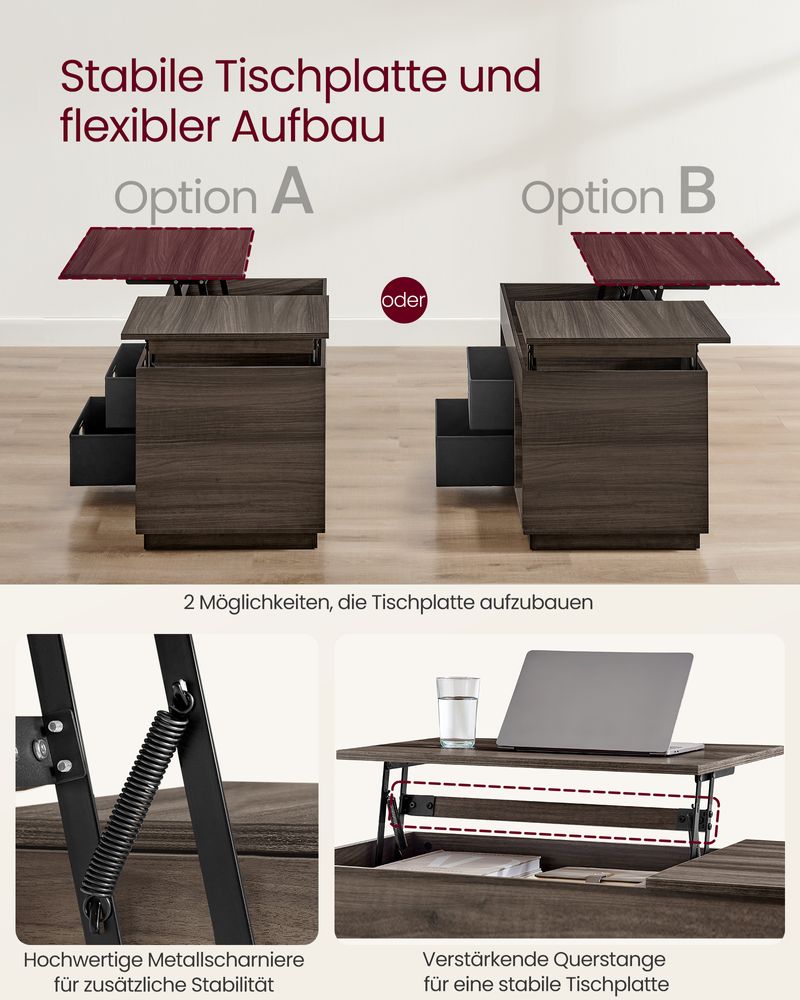 Houten Salontafel met Opbergruimte – 2 Lades – Ash Brown