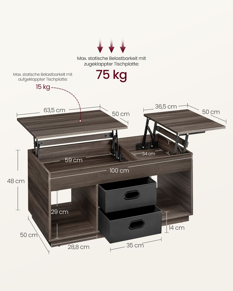 Houten Salontafel met Opbergruimte – 2 Lades – Ash Brown