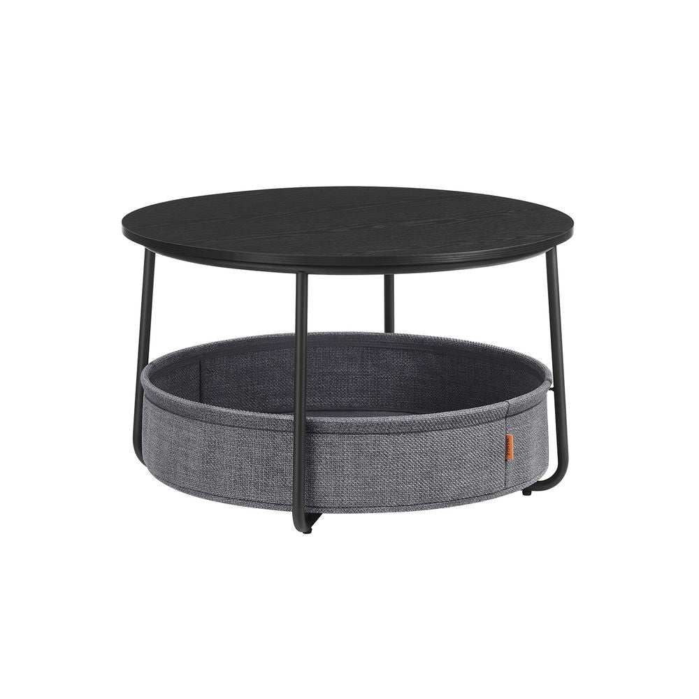 Ronde Salontafel met Stoffen Opbergruimte – Inktzwart/Leigrijs