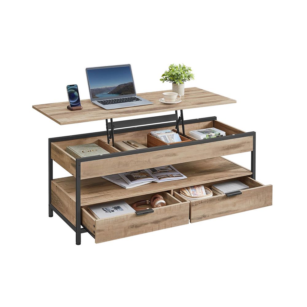 "Salontafel met Lades – 50x120 cm – Kameelbruin & Inktzwart"