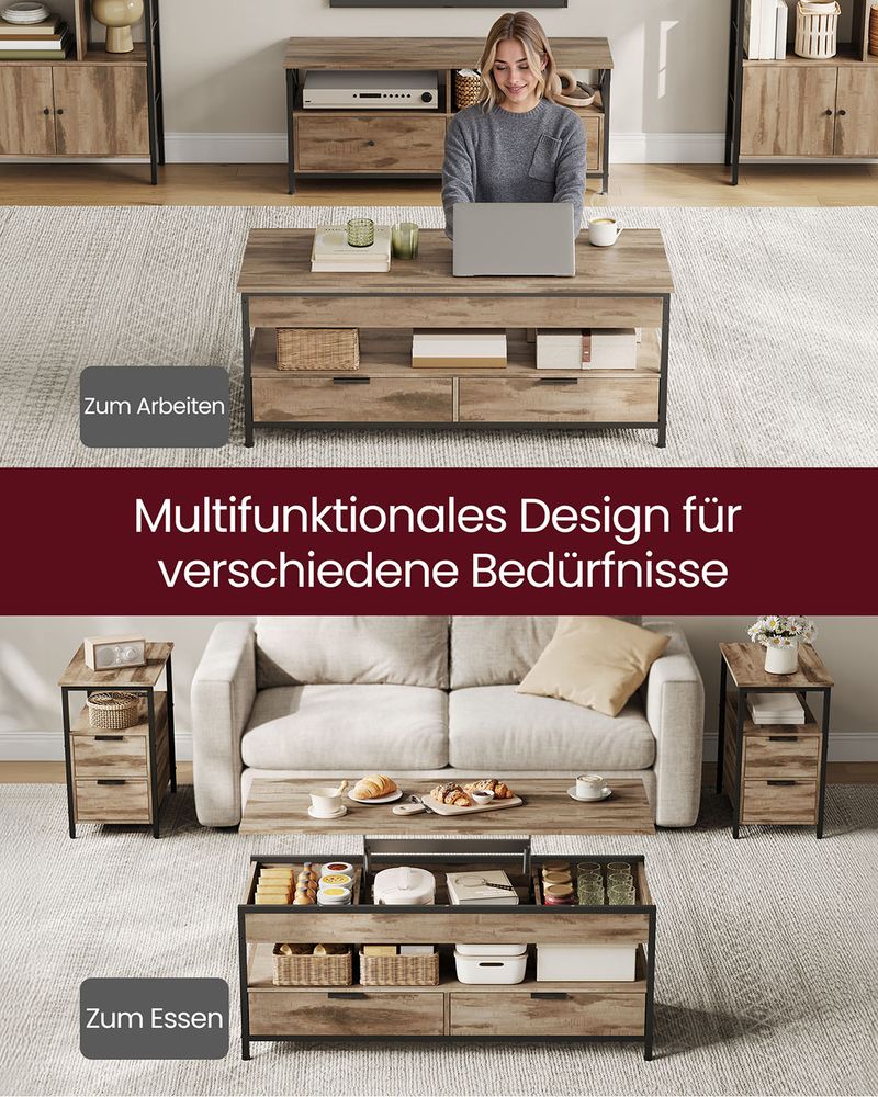 "Salontafel met Lades – 50x120 cm – Kameelbruin & Inktzwart"
