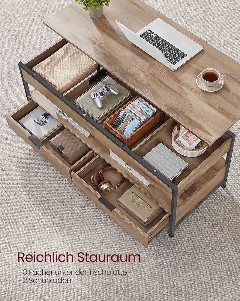 "Salontafel met Lades – 50x120 cm – Kameelbruin & Inktzwart"