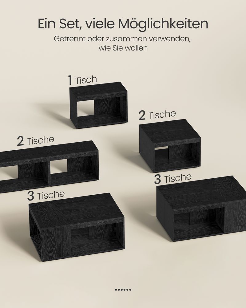 Salontafelset van 3 – Ebony Zwart met Opbergruimte