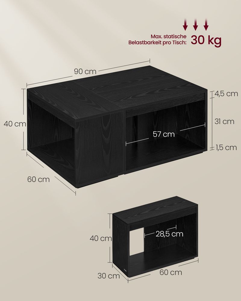 Salontafelset van 3 – Ebony Zwart met Opbergruimte