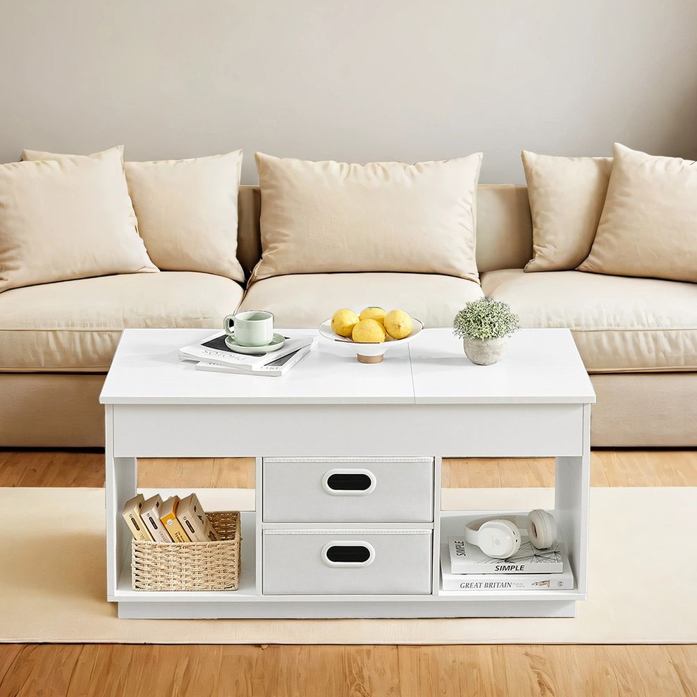 Salontafel met 2 Lades en Opbergvakken – Sneeuwwit Design