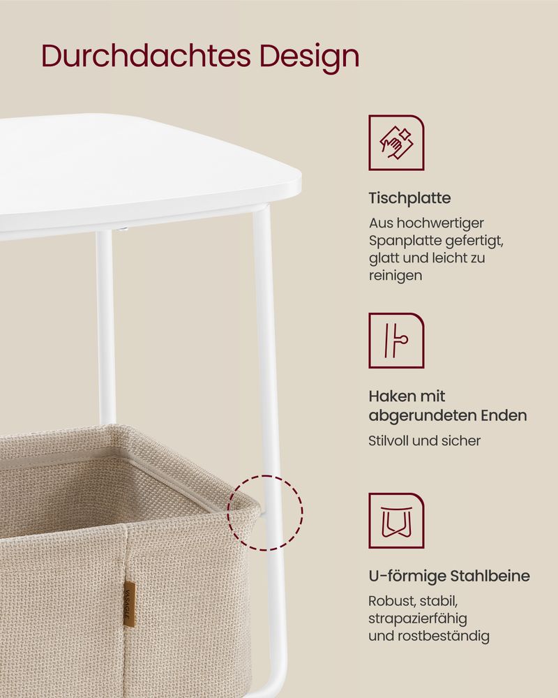"Vierkante Bijzettafel met Stoffen Opbergmand"