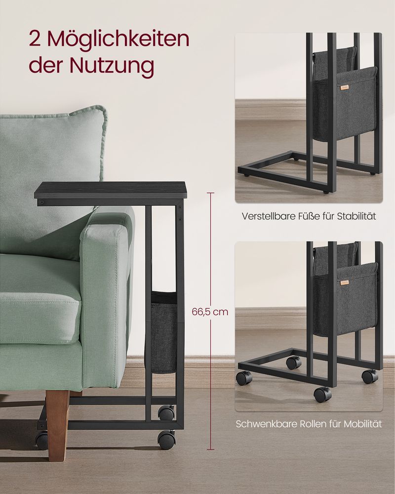 "C-vormige Bijzettafel met Opbergtas – Ebbenzwart"