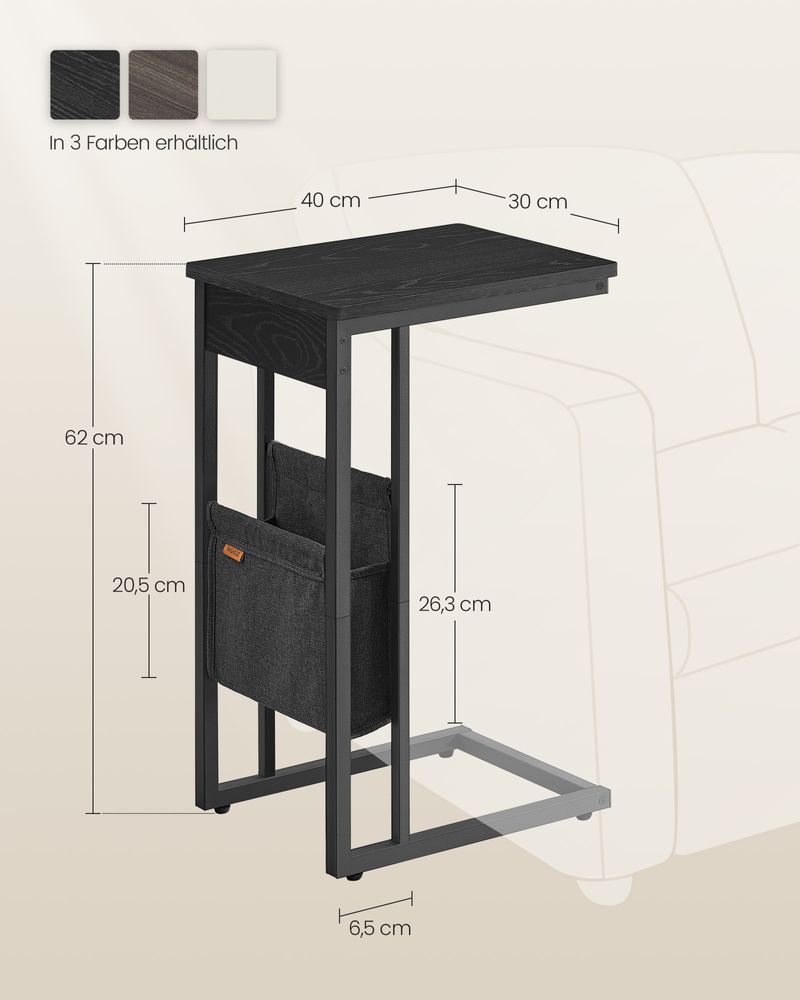 "C-vormige Bijzettafel met Opbergtas – Ebbenzwart"