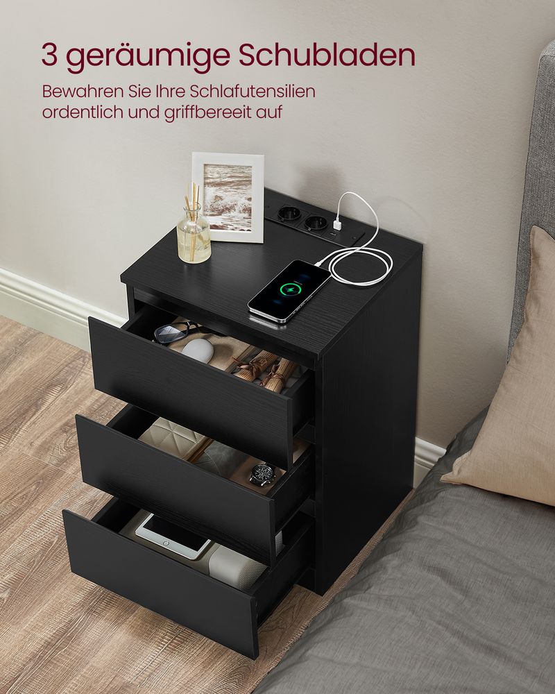 "Moderne Bijzettafel met 3 Lades – Ebbenhout Zwart"