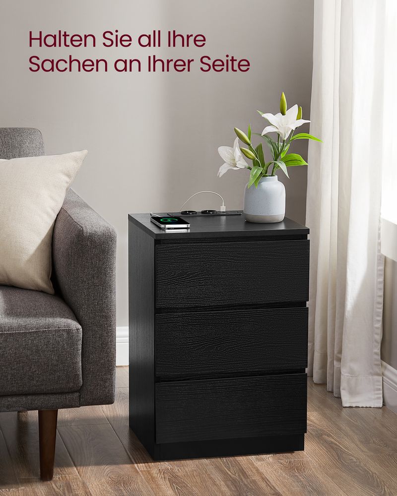 "Moderne Bijzettafel met 3 Lades – Ebbenhout Zwart"
