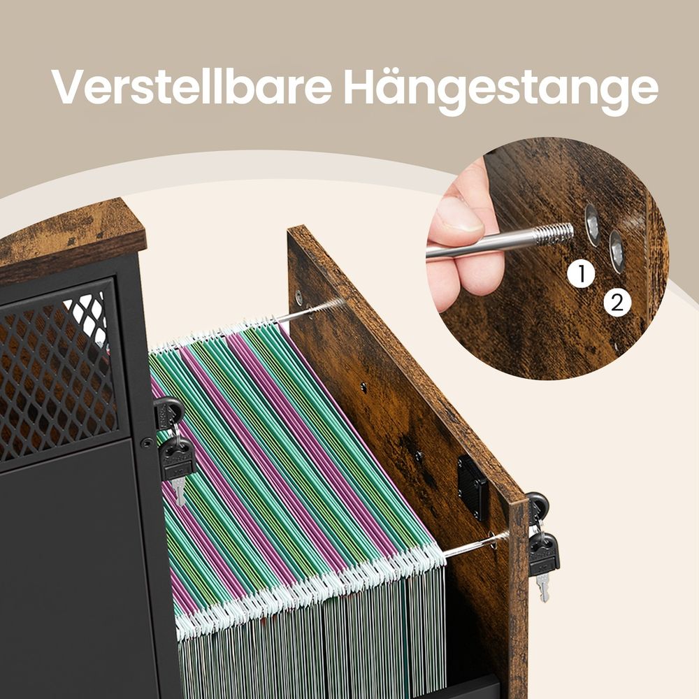 Signature Home Verrijdbare Archiefkast met 2 Laden - Hangmappenkast voor A4- en Letterformaat - Mobiele Dossierkast met Slot voor Kantoor en Thuiswerkplek