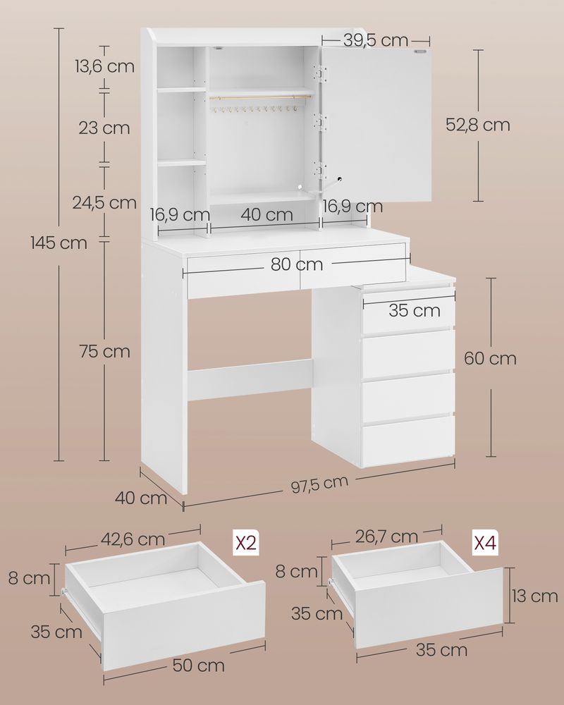 Lanciano Moderne Kaptafel met LED-verlichting – Wolkenwit – Makeup Tafel met Spiegel Wolkenwitte Makeup Tafel met LED-verlichting