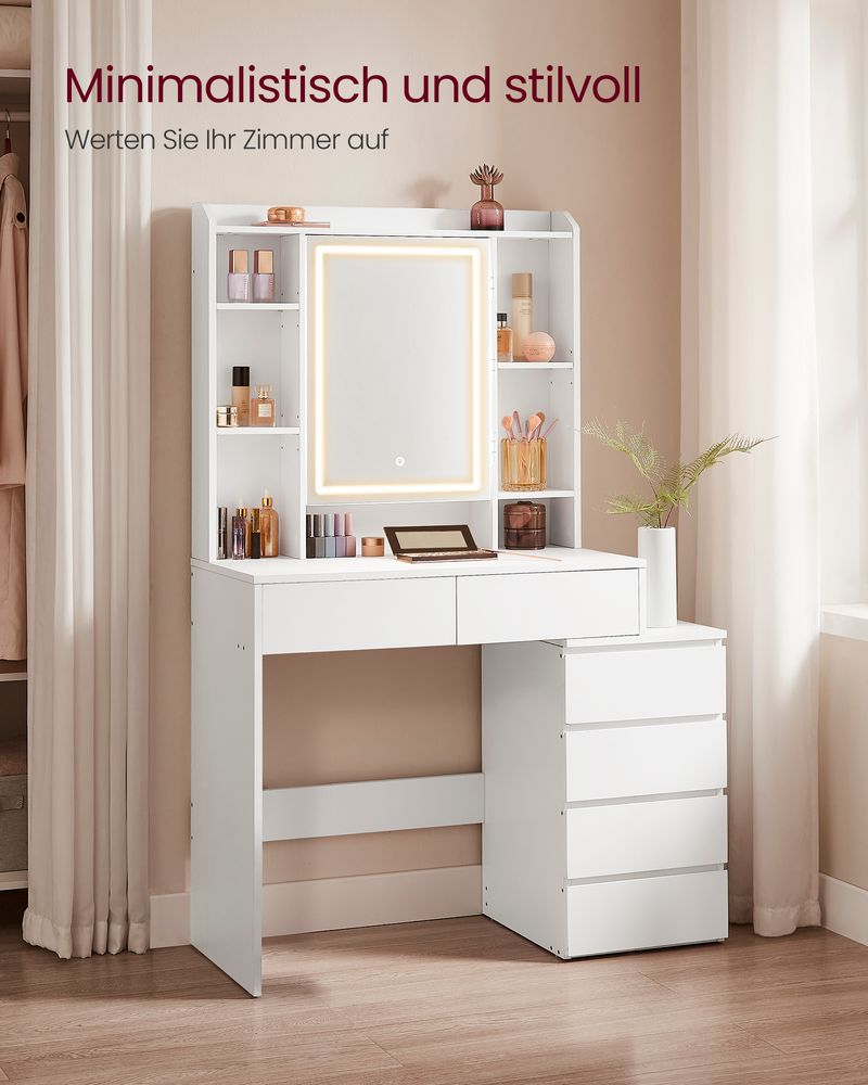 Lanciano Moderne Kaptafel met LED-verlichting – Wolkenwit – Makeup Tafel met Spiegel Wolkenwitte Makeup Tafel met LED-verlichting