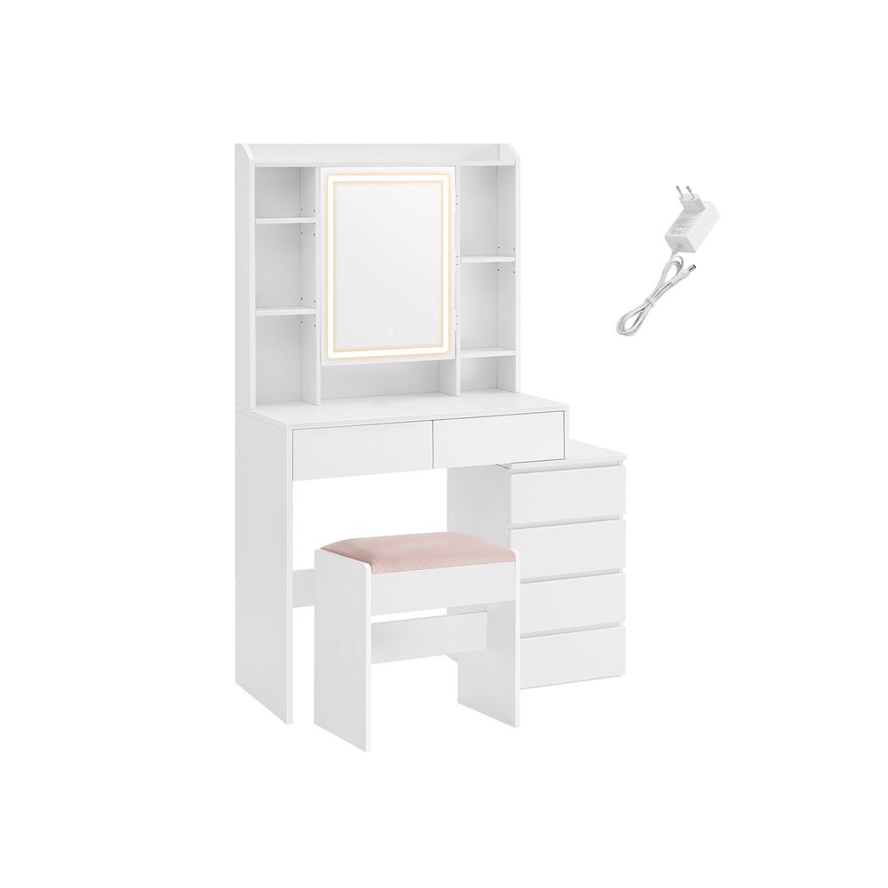 Venosa Moderne Kaptafel met LED-verlichting – Wolkenwit – Makeup Tafel met Spiegel en Lades-Opbergruimte