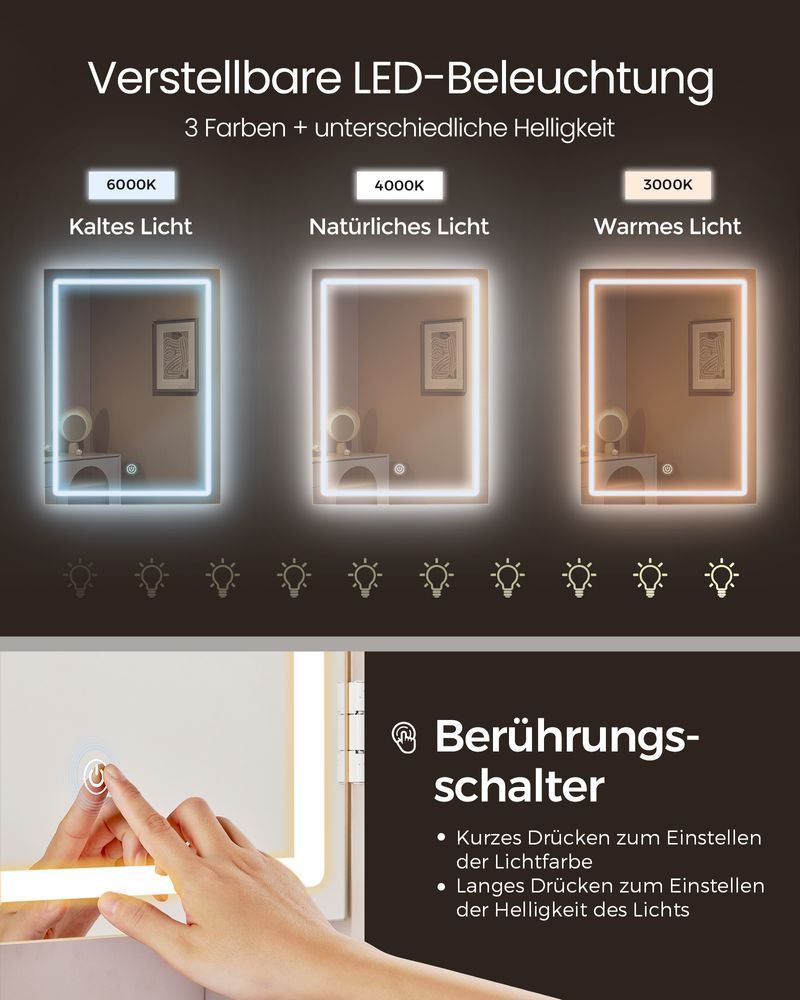 Venosa Moderne Kaptafel met LED-verlichting – Wolkenwit – Makeup Tafel met Spiegel en Lades-Opbergruimte