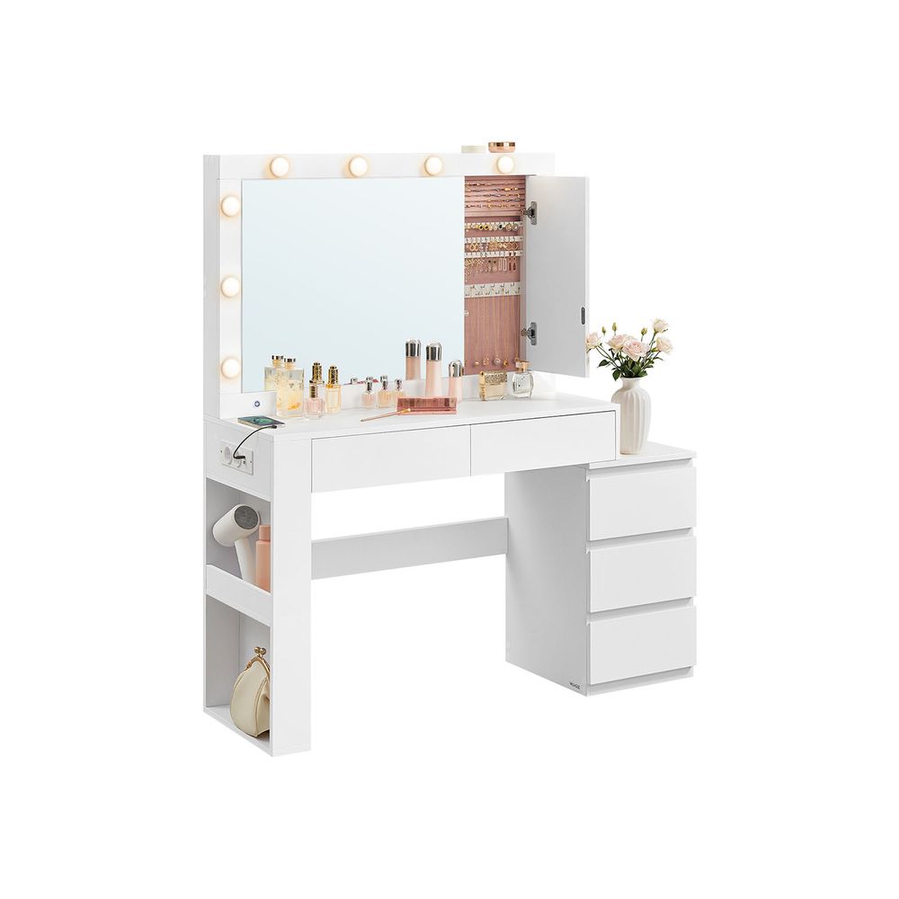 Modena Kaptafel met Spiegel en LED-Verlichting – Cloud White-Stijlvolle Kaptafel met LED-Makeup tafel