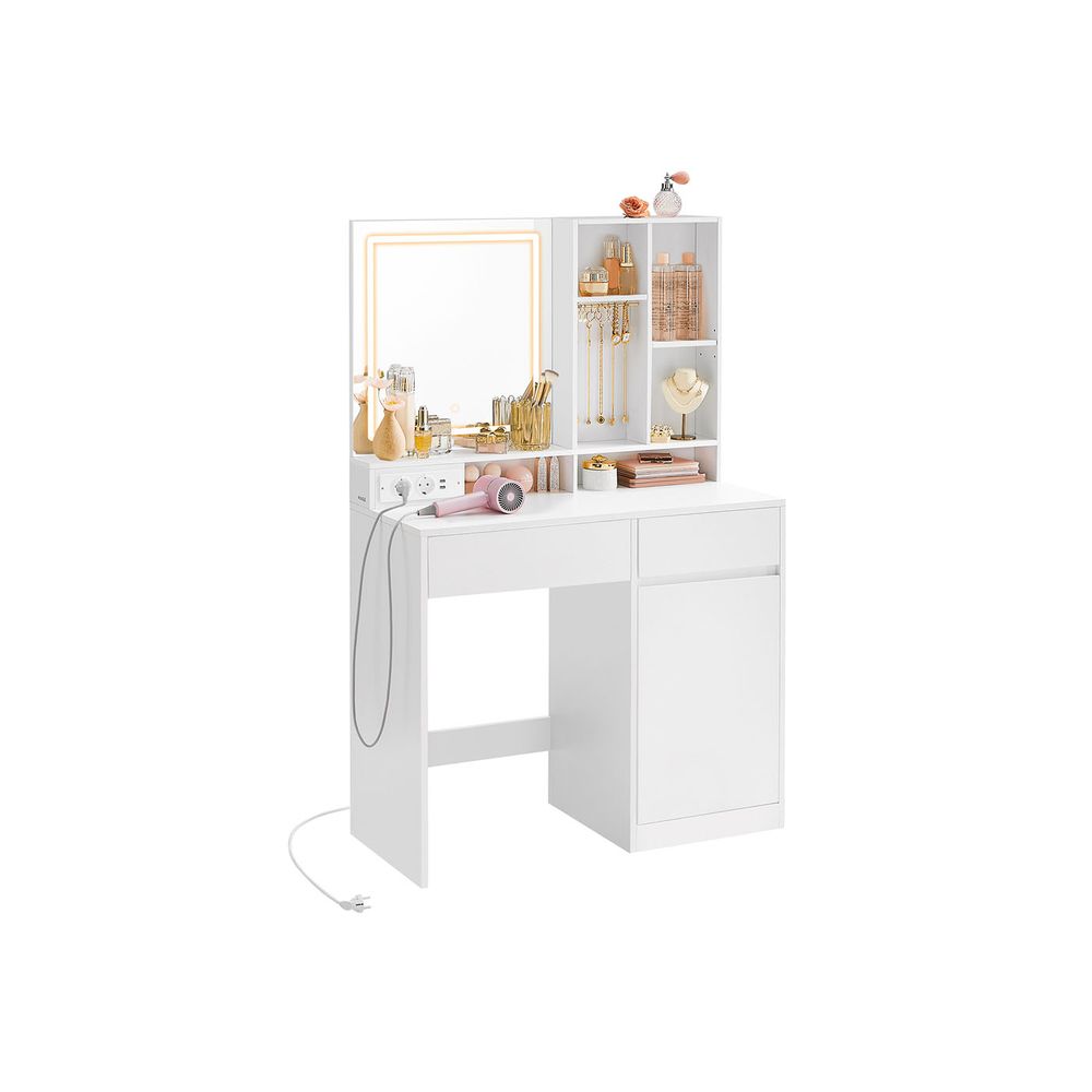 Milan Kaptafel met LED-verlichting en Spiegel – 90 cm Breed – Make-up Tafel met Opbergruimte