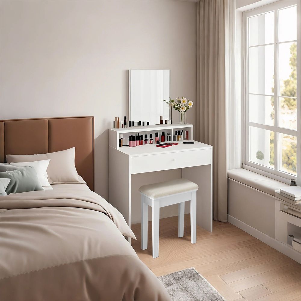 Latina Makeup tafel met Grote Spiegel en Twee Lades – Kaptafel voor Slaapkamer of Beautyhoek