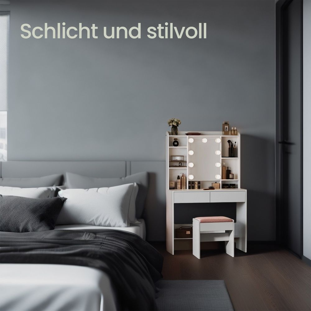 Sorrento Kaptafel met LED-Verlichting – Instelbare Kleuren en Helderheid-Makeup tafel-Vanity Tafel met LED Spiegel
