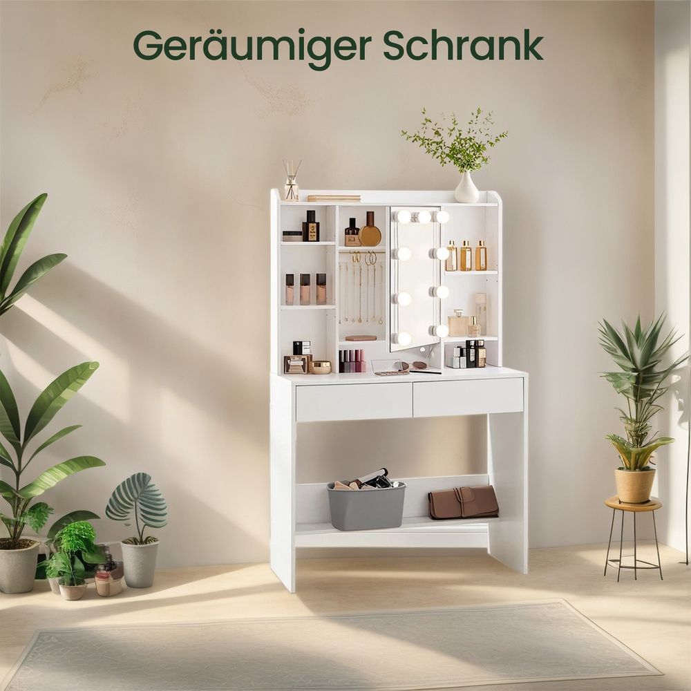 Sorrento Kaptafel met LED-Verlichting – Instelbare Kleuren en Helderheid-Makeup tafel-Vanity Tafel met LED Spiegel