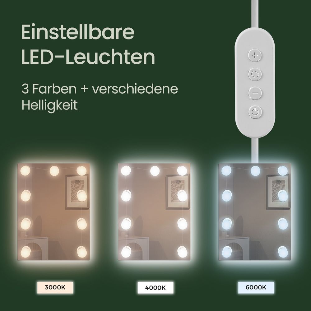 Sorrento Kaptafel met LED-Verlichting – Instelbare Kleuren en Helderheid-Makeup tafel-Vanity Tafel met LED Spiegel